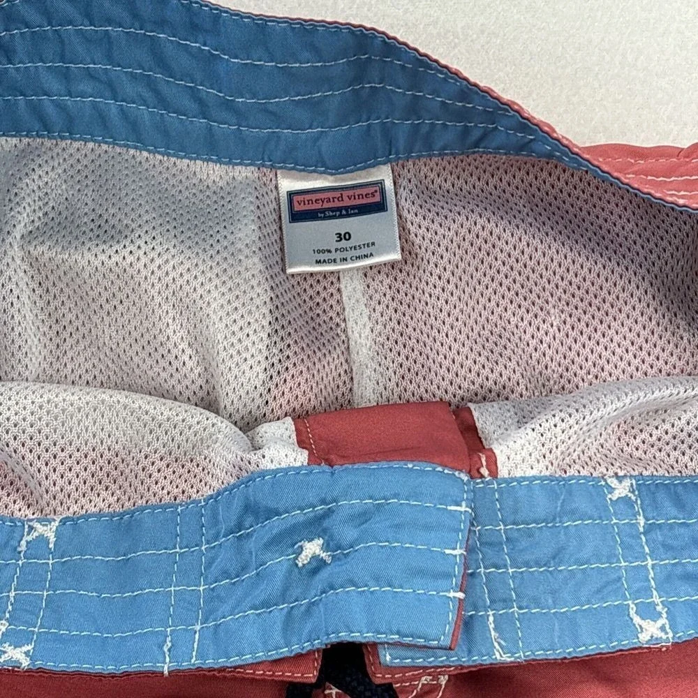Vineyard Vines Mens Board Shorts 30 Pink Cargo Drawstring Swim Trunks Whale Logo